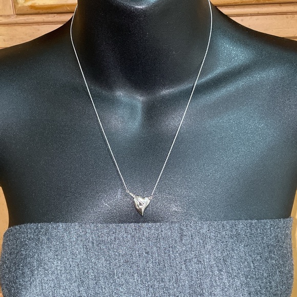 Solid 14K White Gold Hook Heart Hooked on Love Natural Diamond Necklace - Picture 12 of 15